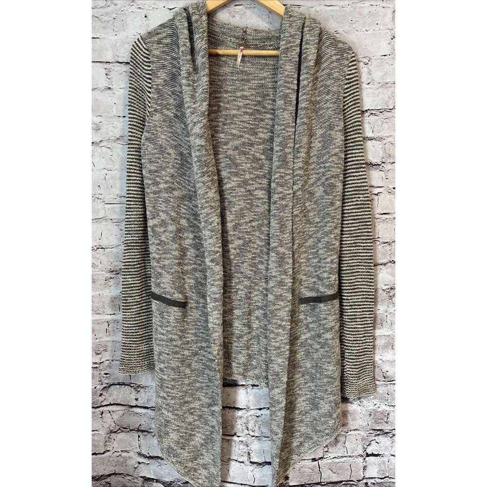 Free People Cardigan Womens XS Open Front Hooded Sweater Grey